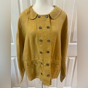 Tom Tom Yellow Linen Button Jacket with Peter Pan Collar Size L